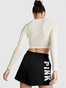Rib Long-Sleeve Ruched Crop Top