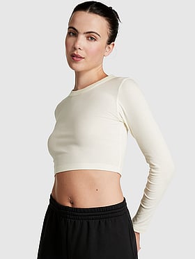 Rib Long-Sleeve Ruched Crop Top